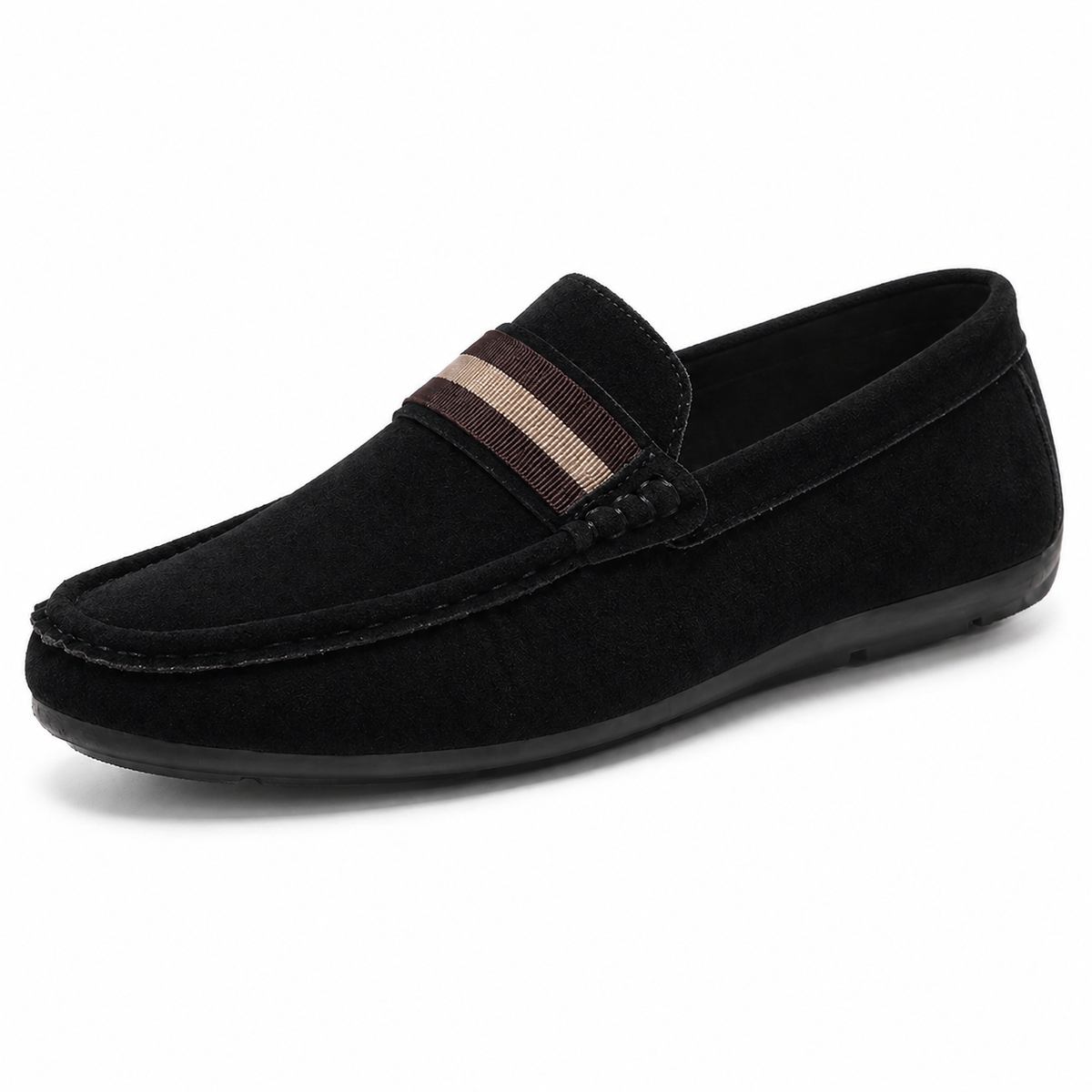 Slip-on loafers with rounded toe and contrast striped vamp detail