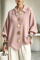 Women's oversized ribbed cardigan with collared neckline, balloon sleeves and large front buttons