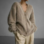 Women's textured V-neck knit cardigan with button front