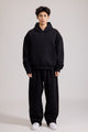 Men's black pullover hoodie with hood and front pouch pocket