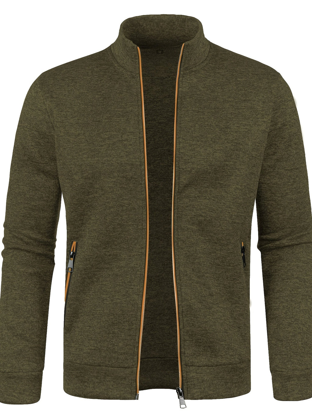 Men's textured zip-up cardigan with stand collar and zipped pockets