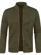 Men's textured zip-up cardigan with stand collar and zipped pockets