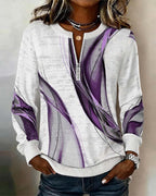 Women's abstract zip-up sweatshirt with ribbed trims and long sleeves