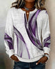 Women's abstract zip-up sweatshirt with ribbed trims and long sleeves