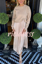 Women's knit sweater and ruched flowing midi dress two-piece set