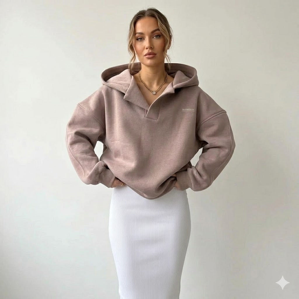 Women's oversized hooded lounge hoodie with long sleeves and ribbed trims