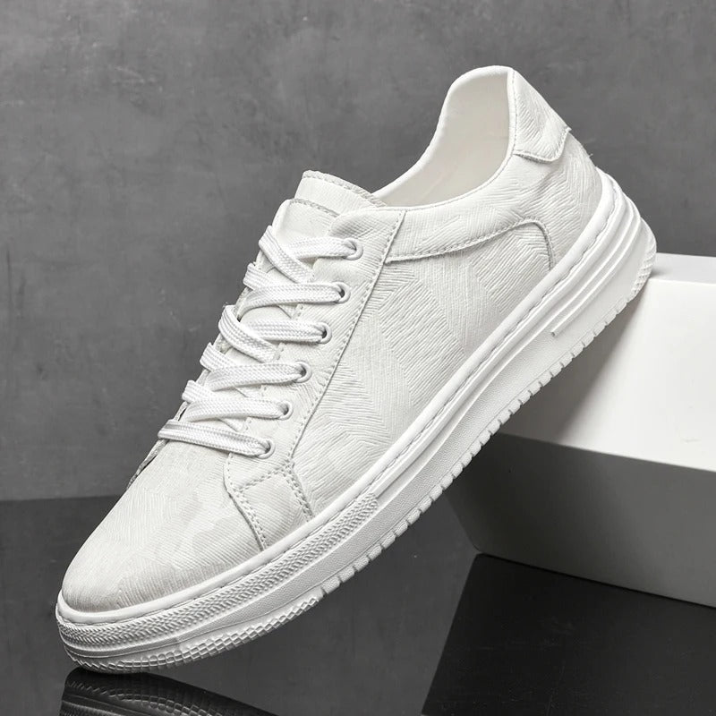 Classic low-top lace-up sneakers with textured upper and contrasting sole