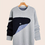 Men's crew-neck jumper with a large whale graphic and long sleeves