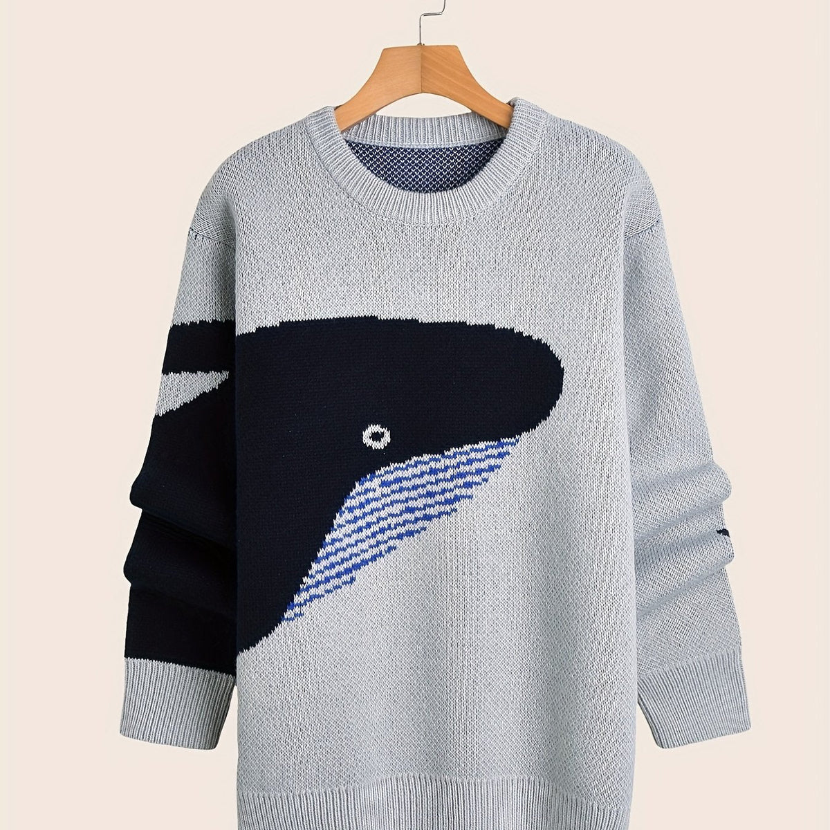 Men's crew-neck jumper with a large whale graphic and long sleeves