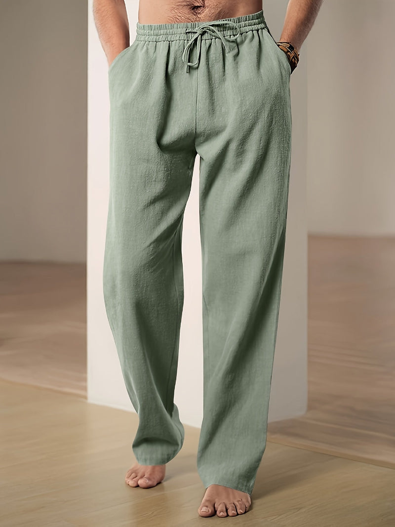 Men's casual trousers with elastic waist and front drawstring