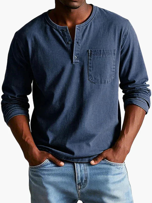 Men's long sleeve Henley shirt with chest pocket