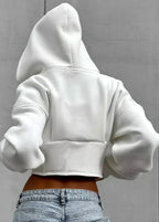 Women's cropped zip hoodie with hood and shaped seams