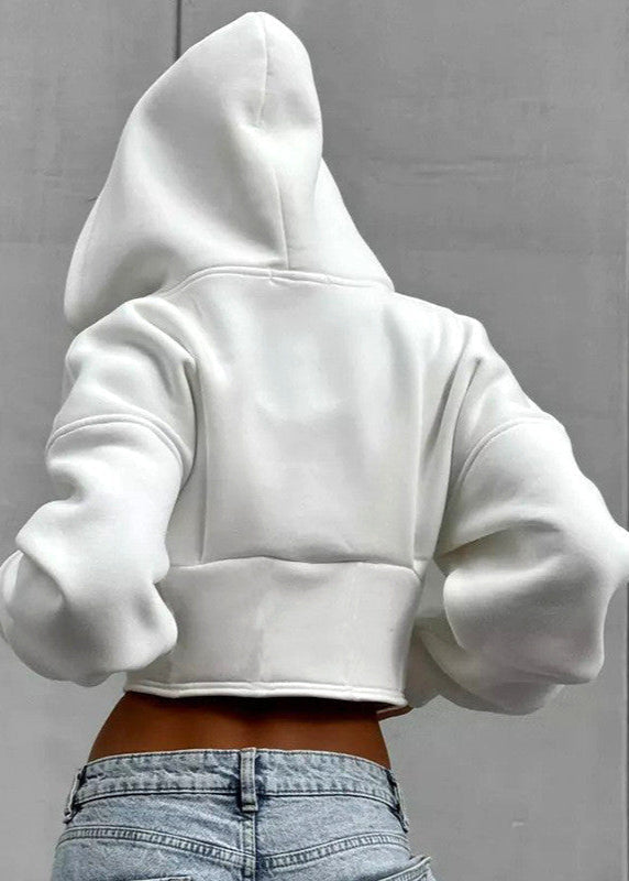 Women's cropped zip hoodie with hood and shaped seams