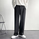 High-waist pleated straight-leg trousers with belt loops