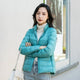 Women's quilted puffer jacket with high collar, long sleeves and front zip