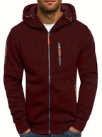 Men's hooded full-zip jacket with multiple zipped pockets and ribbed trims