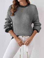 Women's color block ribbed crew neck sweater