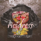 Women's long-sleeve denim jacket with colourful Halloween graphic back print