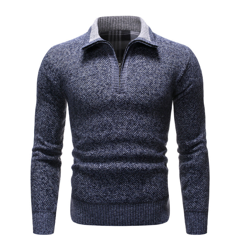 Men's textured half-zip jumper with turn-down collar