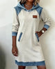 Women's long-sleeve hooded dress with contrast trim and front pockets