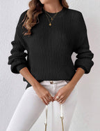 Women's color block ribbed crew neck sweater