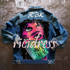 Denim jacket with colourful graphic back print