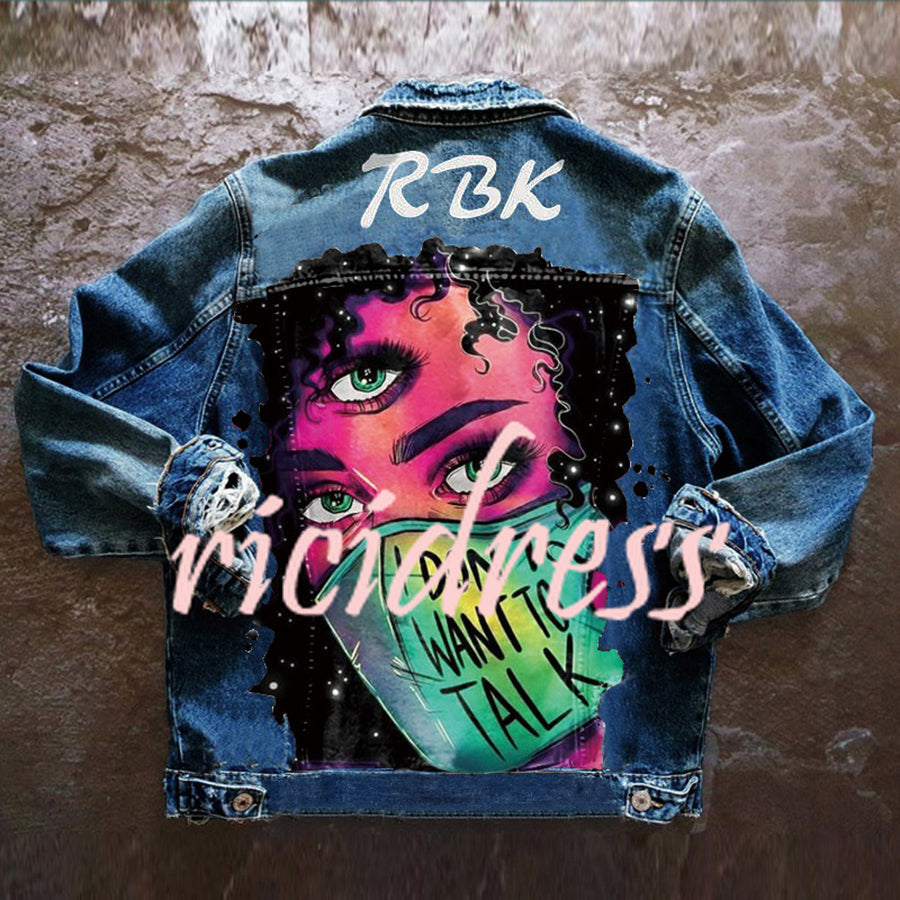 Denim jacket with colourful graphic back print
