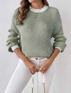 Women's color block ribbed crew neck sweater