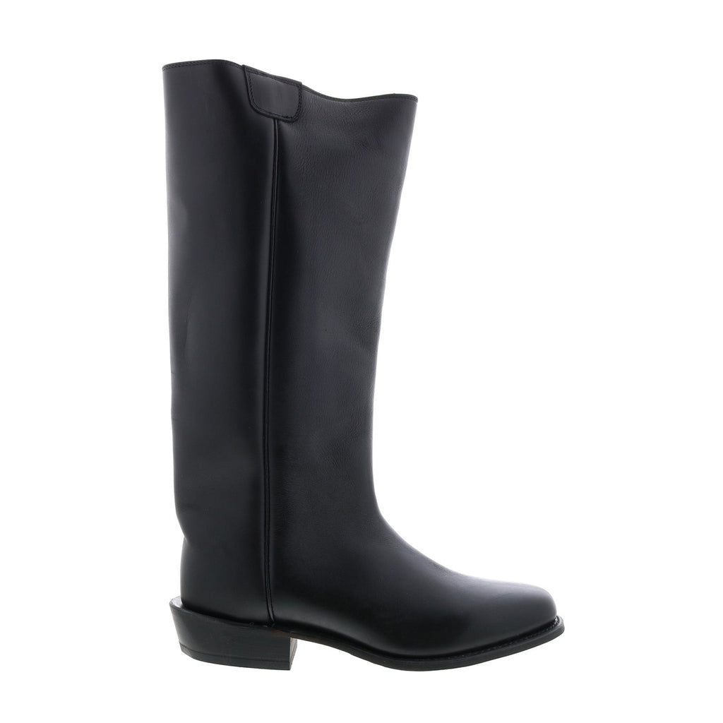Men's black knee-high slip-on cowboy boots with low heel