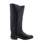 Men's black knee-high slip-on cowboy boots with low heel