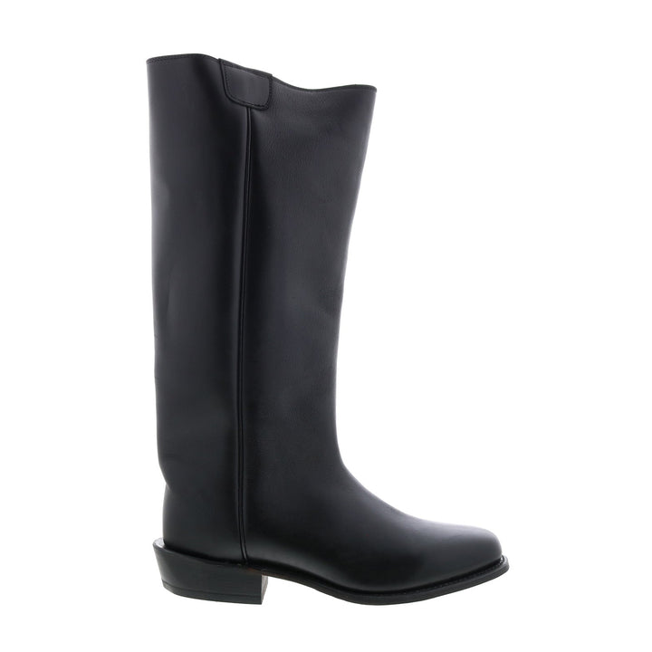 Men's black knee-high slip-on cowboy boots with low heel