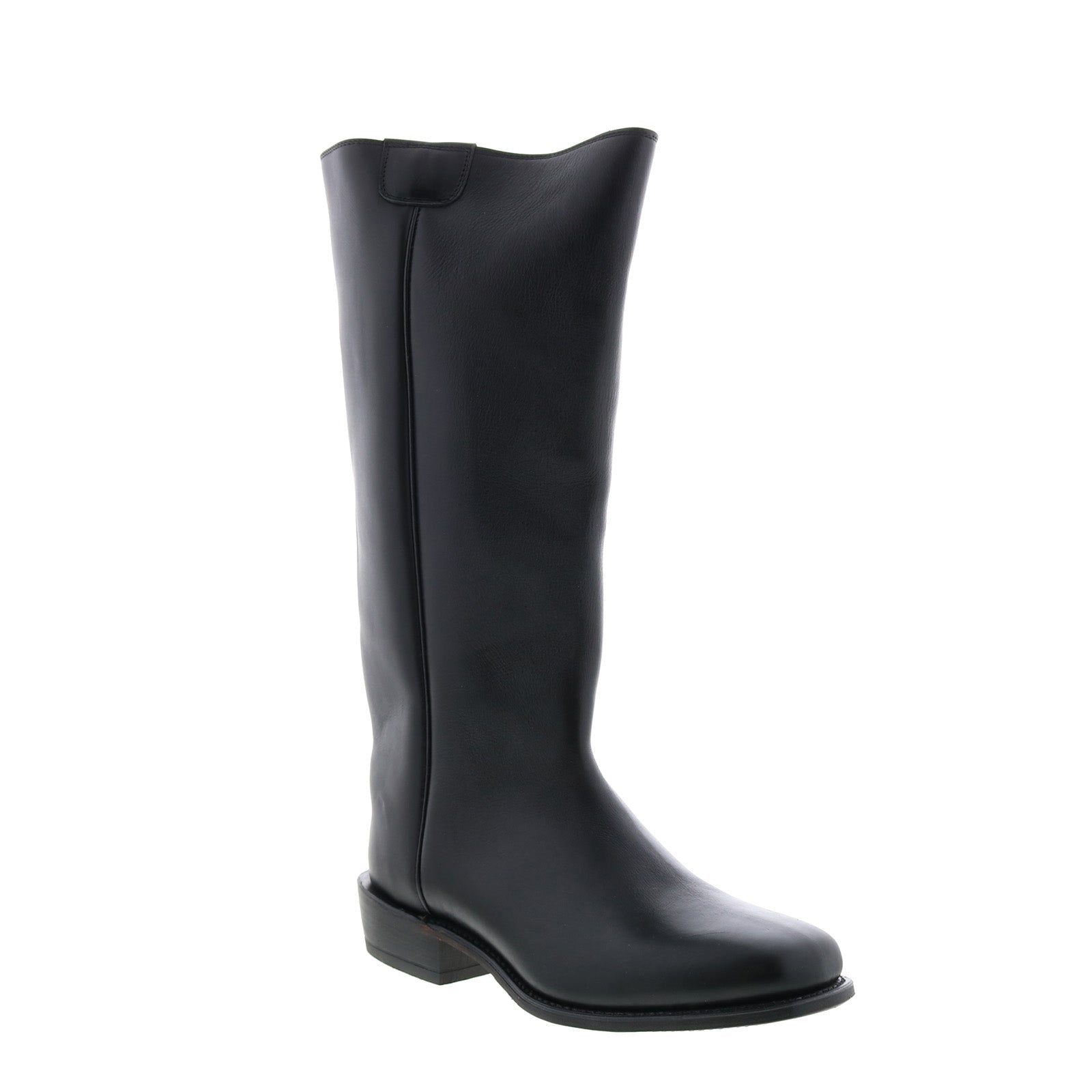 Men's black knee-high slip-on cowboy boots with low heel