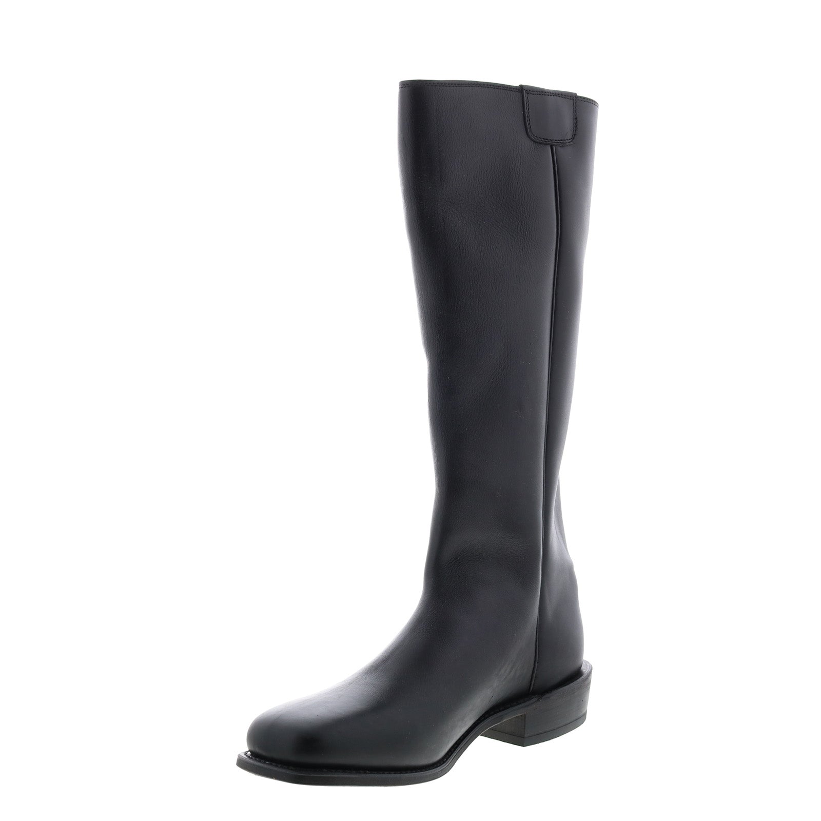 Men's black knee-high slip-on cowboy boots with low heel