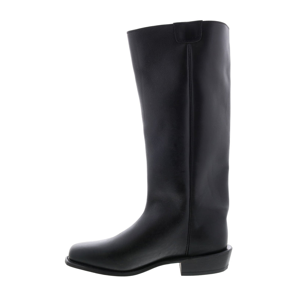 Men's black knee-high slip-on cowboy boots with low heel