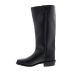Men's black knee-high slip-on cowboy boots with low heel