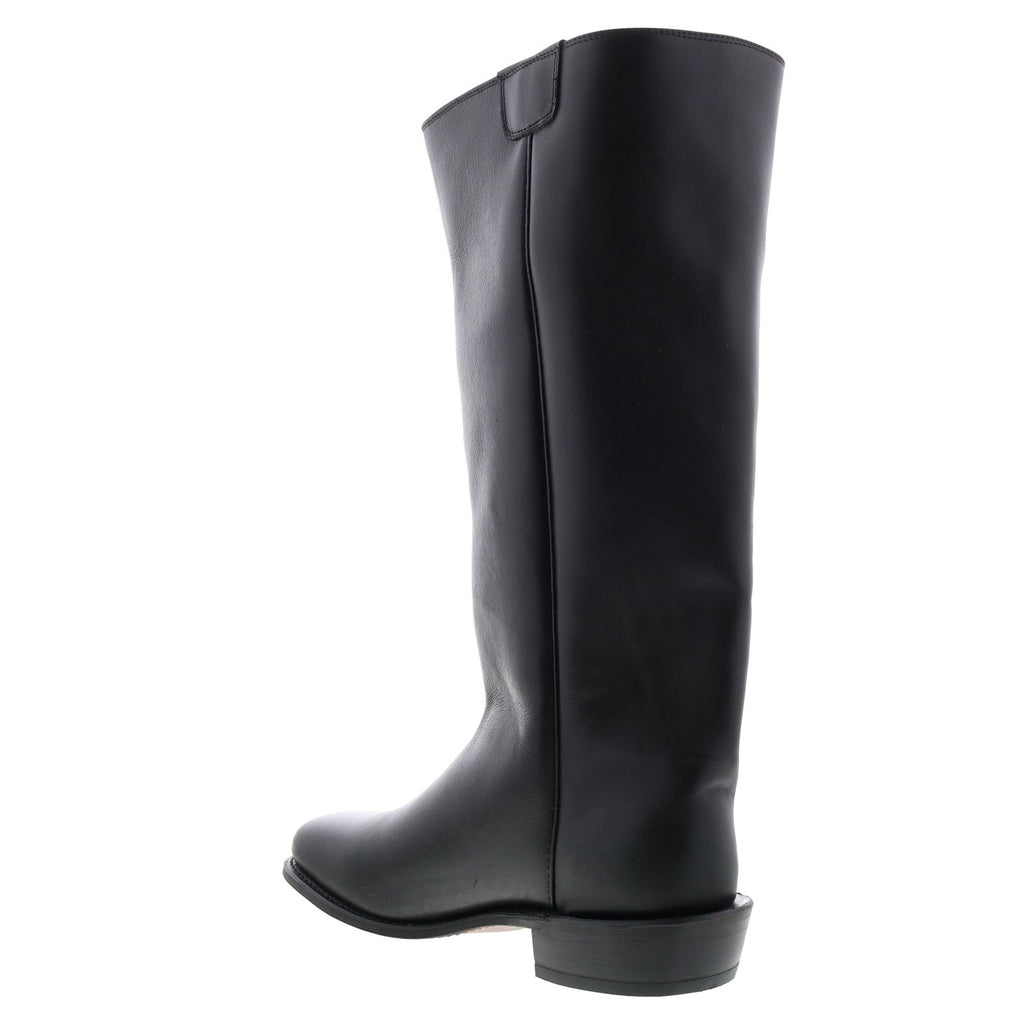Men's black knee-high slip-on cowboy boots with low heel