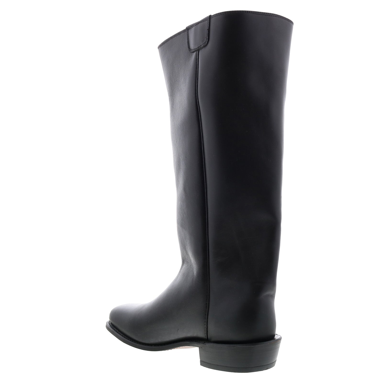 Men's black knee-high slip-on cowboy boots with low heel
