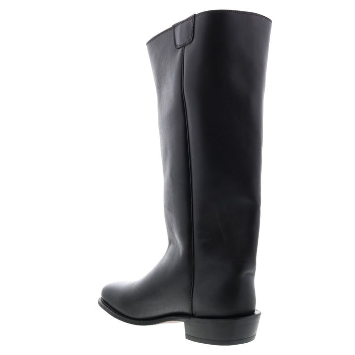 Men's black knee-high slip-on cowboy boots with low heel