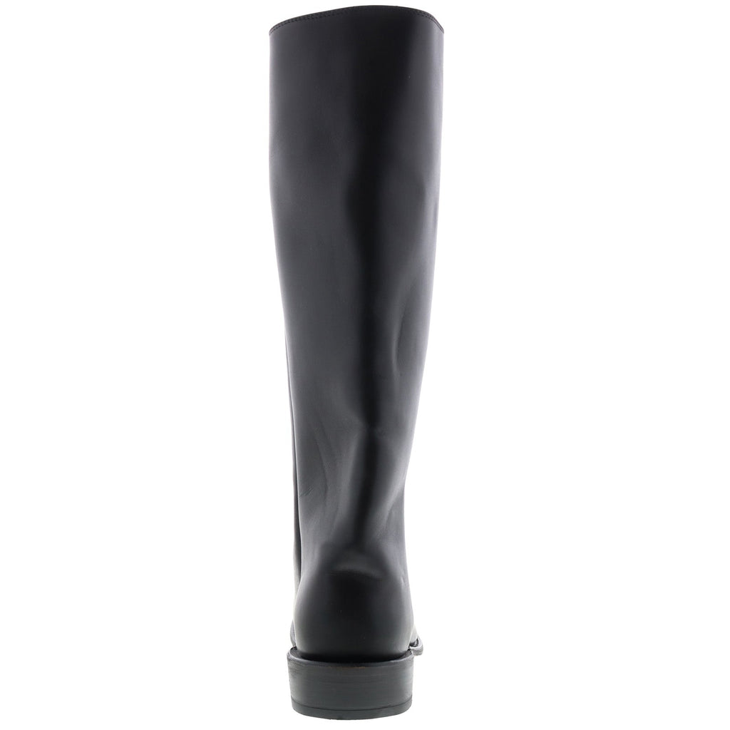 Men's black knee-high slip-on cowboy boots with low heel