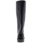 Men's black knee-high slip-on cowboy boots with low heel