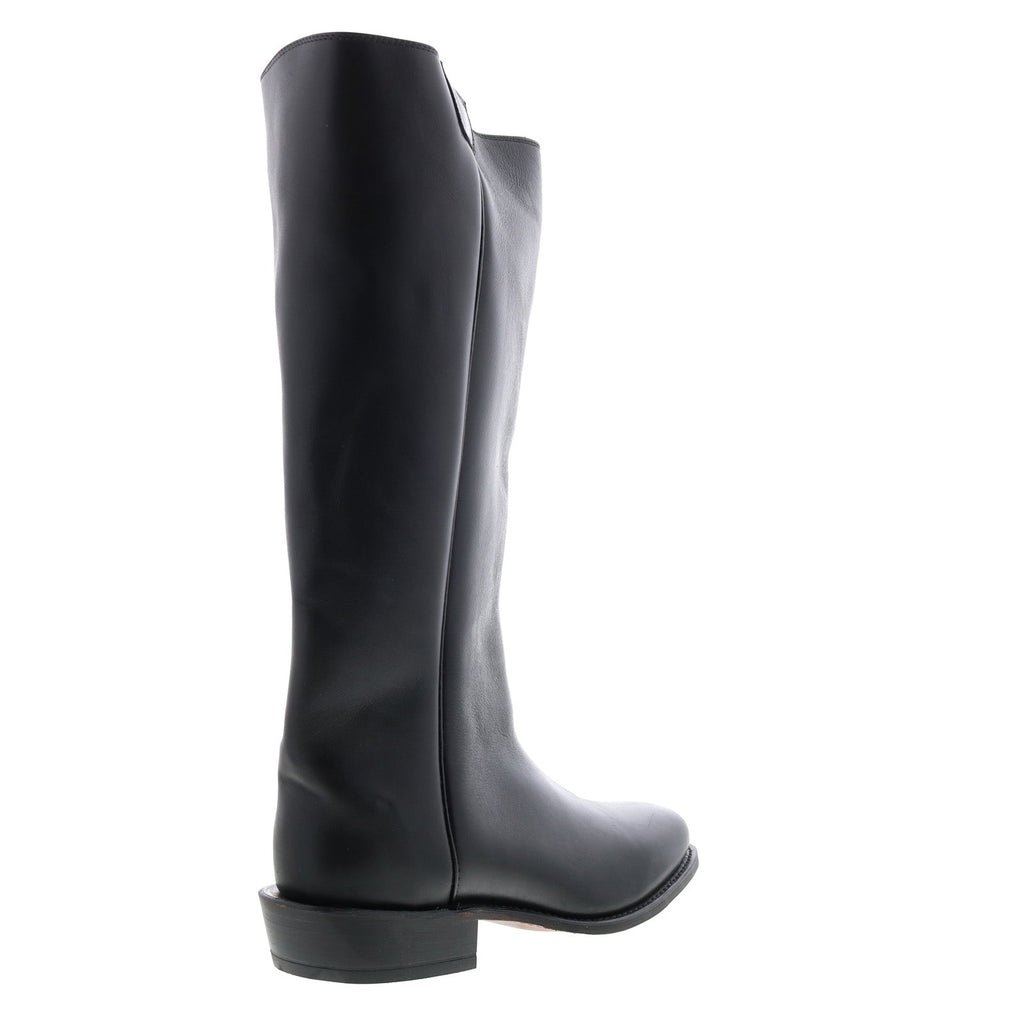 Men's black knee-high slip-on cowboy boots with low heel