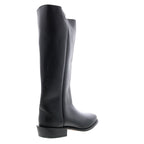 Men's black knee-high slip-on cowboy boots with low heel
