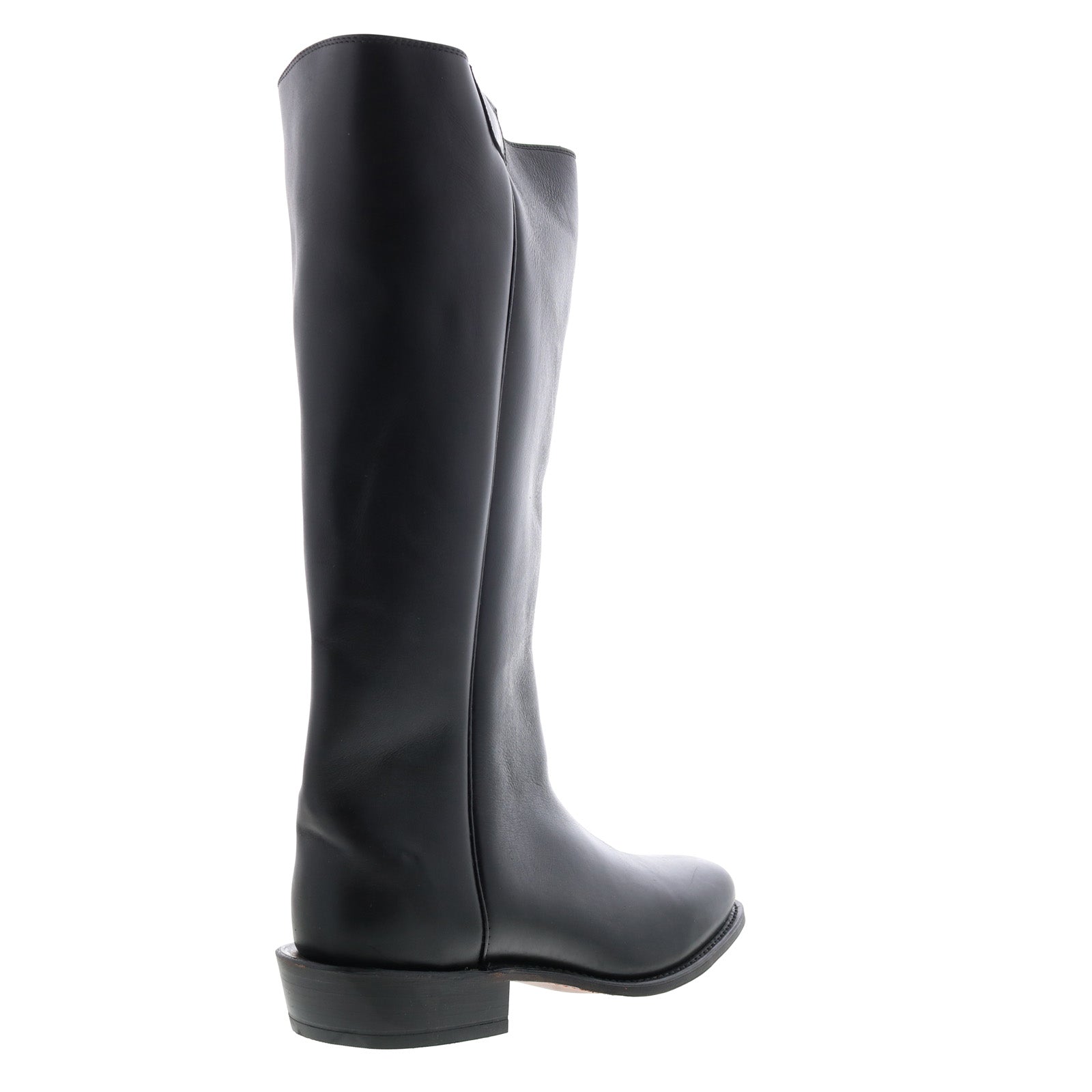 Men's black knee-high slip-on cowboy boots with low heel