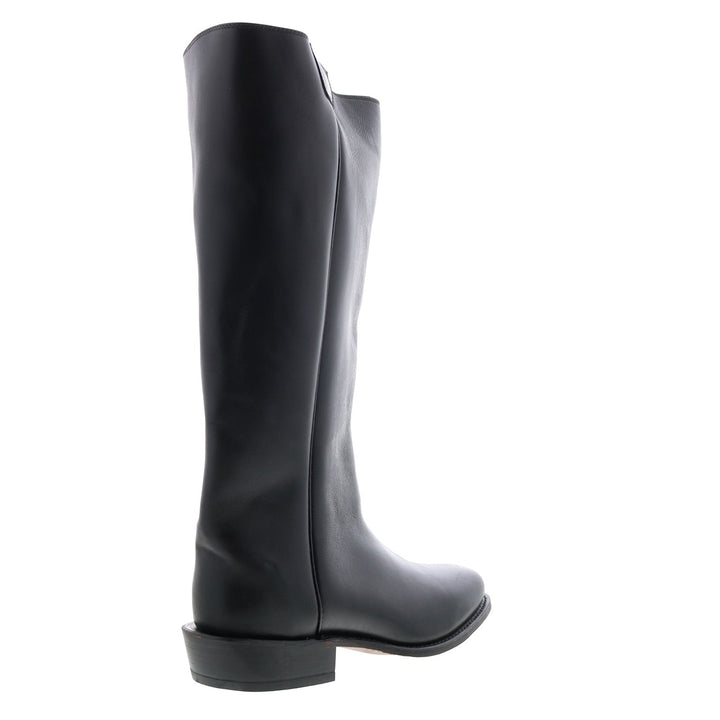 Men's black knee-high slip-on cowboy boots with low heel