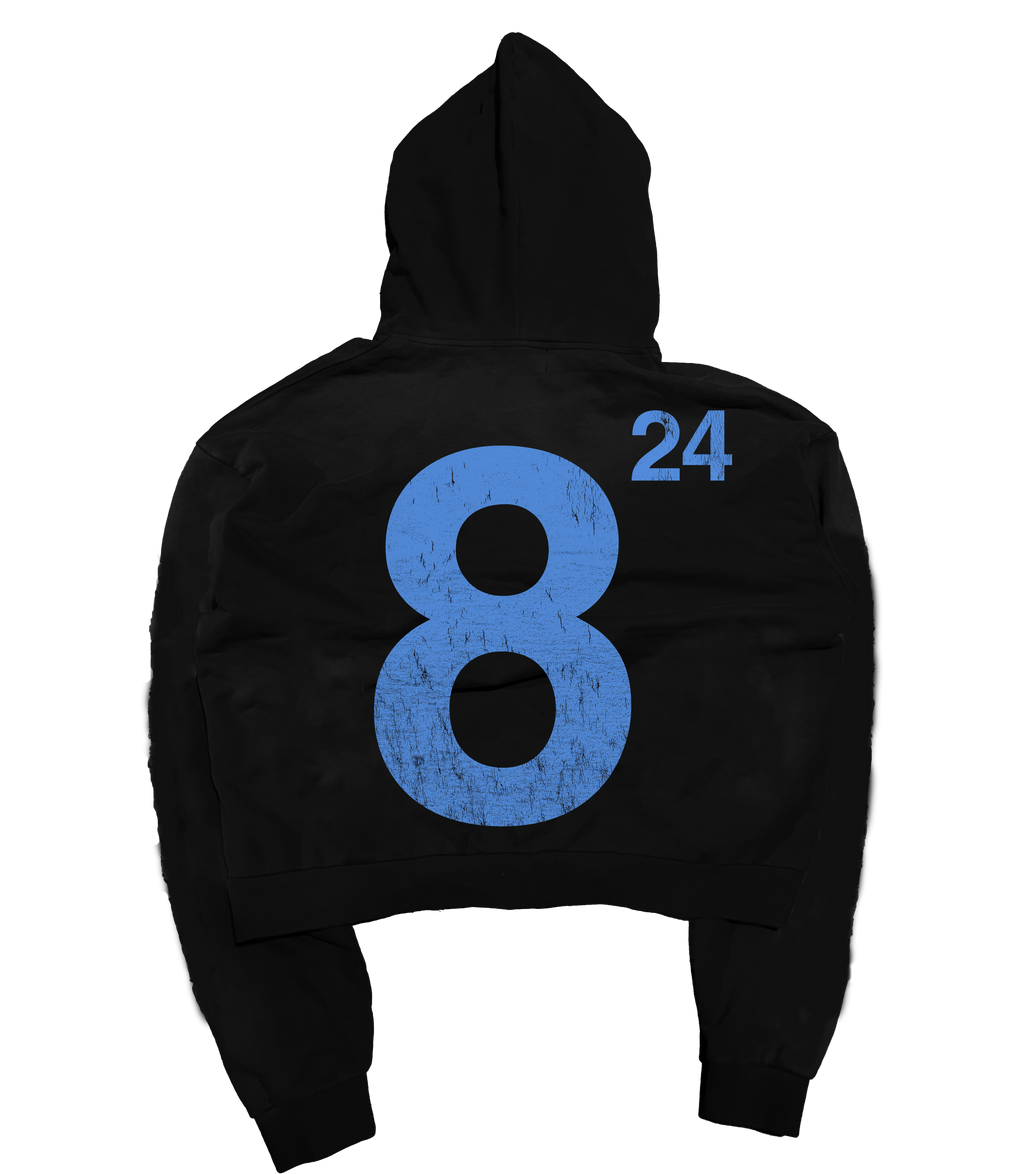 Black graphic hoodie with Archive front print and blue number back graphic
