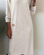 Women's long sleeve V-neck sweater midi dress with ribbed cuffs