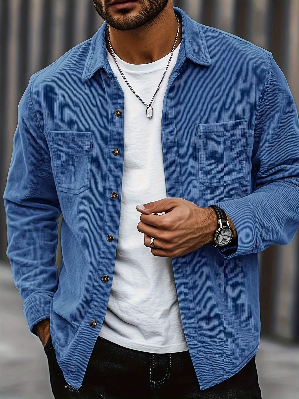 Men's corduroy overshirt jacket with two chest pockets