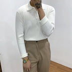 Men's long-sleeve ribbed polo sweater with lapel collar