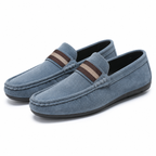 Slip-on loafers with rounded toe and contrast striped vamp detail