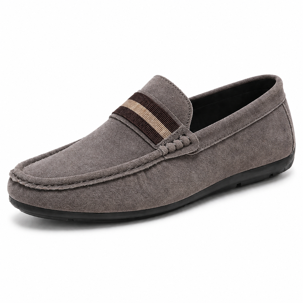 Slip-on loafers with rounded toe and contrast striped vamp detail